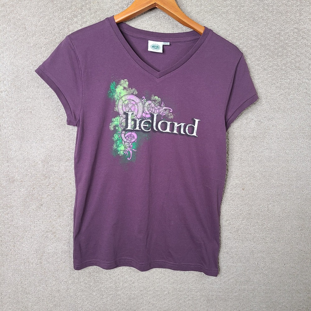Traditional‎ Craft Shirt Womens L Purple Ireland Graphic V Neck Recycled Casual
